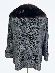 Vintage 60s Black Karakul Lamb Swing Coat Size Mink Collar Mod Glam Luxurious