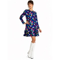 Vintage Ms Chaus Colorful Polka Dot Ruffle Hem Dress Mod Retro Size 6 NWT