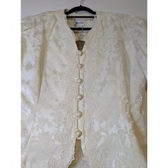 Vintage 80s Ivory Skirt Suit Set Crochet Trim Bridal MOB Wedding 16 Romantic