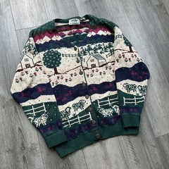 Vintage Nature Womens Northern Reflections Cardigan Sweater Green Wool Blend S/P