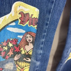 Vtg 70s Sedgefield Flare Bell Bottom Jeans 25 USA Virgo Astrology Art Nouveau