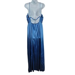 Lily of France Rosa Puleo-Szule Nightgown Blue Large Lace Pleat Satin USA VTG