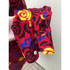 Epitome, Japan vintage red black blue yellow floral rayon button down blouse