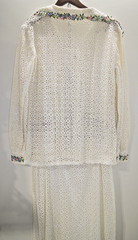 J9 vintage Home Sewn Off White Eyelet Cotton Skirt Blouse Pastel Embroidery Trim