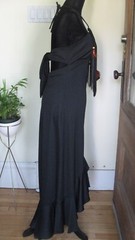 Vtg 70s Joseph Ribkoff Black High Low Fishtail Dress Fringe Feather Beads 11