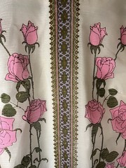 1970s VTG Alfred Shaheen Cheongsam Maxi Dress White Pink Flowers Size 16 W/belt