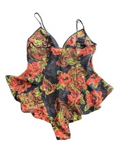 Vtg Victorias Secret Blue Bodysuit Sz Medium Floral Teddy Gold Label 90s