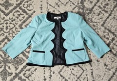 Vintage 1990s Jones Studio Black Teal Scallop Blazer Petite 12
