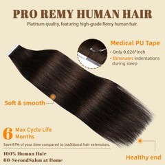 DNE Tape in Hair Extensions Real Human Hair 20 inches 20Pcs/50g/Pack Seamless #2