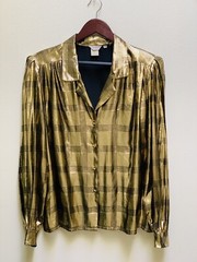 Vtg Alexandria 80s Womens Sz 14 Shiny Metallic Gold Blouse Rayon Blend