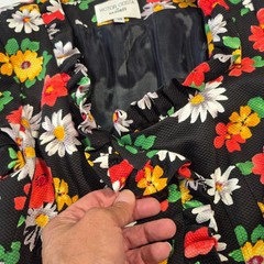 Vtg Victor Costa Skirt Suit Set Black Floral Daisy Ruffle Peplum Sz 10 MINT