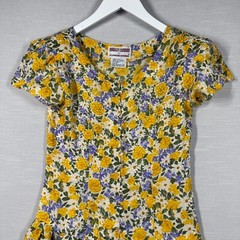 Vintage Maggy London Dress Womens 6 Yellow Button Up Pleated Romantic 80s Silk