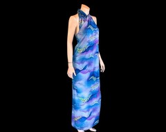 1970s Hawaiian Sarong Backless Tropical Halter Wrap Dress | SML