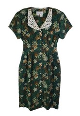 Vtg 80s Betsy’s Things Green Floral Midi Dress Sz 10 Petite Cottage Core Prairie