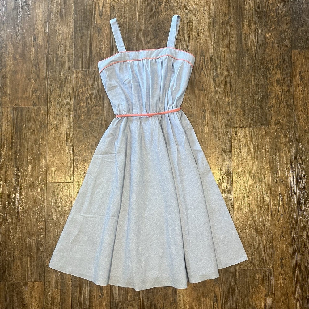 Vintage Tabby Of California Blue And Red Chambray Style Dress Size 10