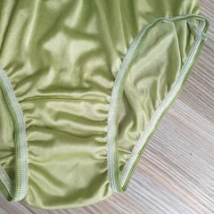 Vintage Slippery Nylon Panty Olive Green Sissy Sheer Brief Size 7-8 Hip 38-42″