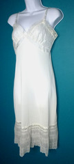 Vtg 50s Jean Vernon Fancy Off White Full Slip Lace Trim Pleated hem Sz S
