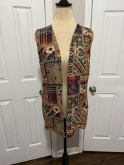 Vintage Saks Fifth Avenue Tapestry Vest 70s Boho Patchwork Waistcoat S M PP18.5”