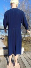 VTG 40s Blue Rayon Crepe Dress Lots of neat 40s details XL 42B
