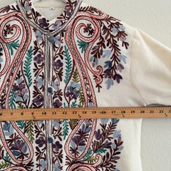 Woolen Coat Long Jacket Off-White, Multicolor Embroidery Size 46 (14, XL) Boho