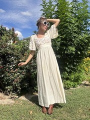 Vintage 70s Young Innocent By Arpeja Embroidered Maxi Prairie Dress Boho Cottage