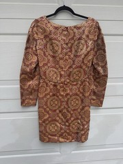 1960s Vintage Adele Simpson Red Orange Metallic Dress