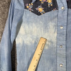 Vintage Maverick Shirt Womens 32 Blue Western Floral Yoke Pearl Snaps Top