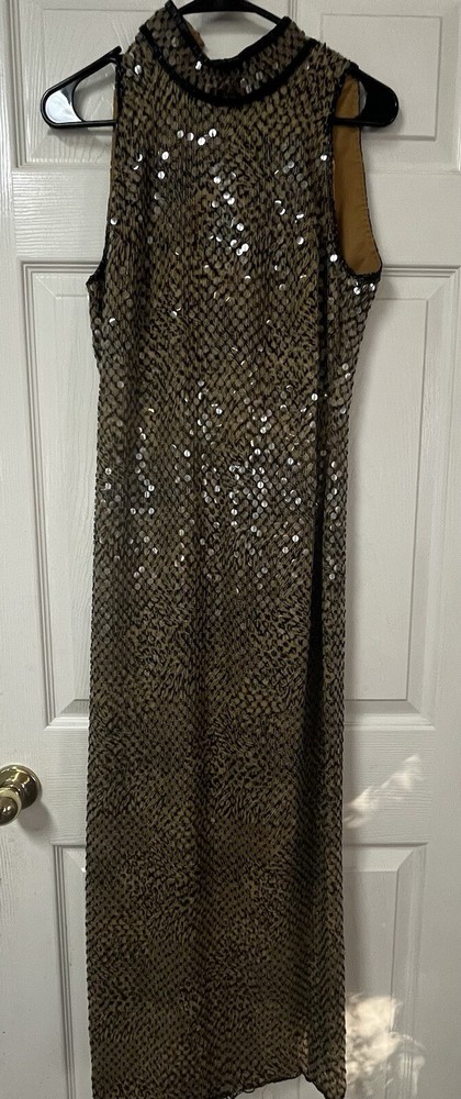 VTG Beaded Sequin Long Dress Mixed Leopard Prints Size “S”