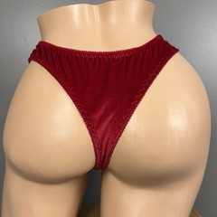 Vintage Red Velvet Thong Panties Size 7 Large NOS Hong Kong High Cut Lingerie