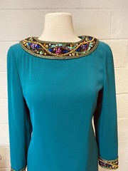Niteline Della Roufogali Emerald Green Dress Cocktail Sz 4 Petites 80s Jeweled
