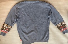 Y2K JANTZEN CLASSICS, RAMIE COTTON KNIT BLUE CARDIGAN HAND STITCHED FLOWERS, EUC