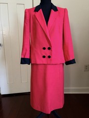 Vintage 1980s David Hayes Pink Black Tailored Skirt Suit Size 12 Wear to Work