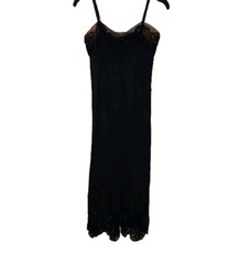 Vintage Rogers Nightgown Size 34 Black Nylon Tricot Lace Trim Slip Soft Lingerie