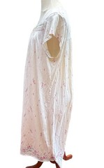 Vintage Size XL Floral Nightgown Ivory Pink Cotton Blend Short Sleeve Lace Trim