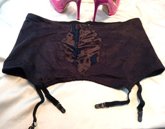 SZ 54 SUPER LARGE UP TO SZ 46 WAIST SEXY SATIN FRONT- BLACK OPEN BOTTOM GIRDLE