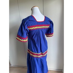 Vintage Handmade Ethnic Dress Cotton Cobalt Blue Ric rac Trim Size Sm