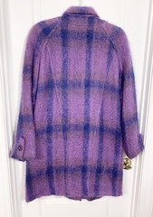 90s Donegal Design Mohair Wool Plaid Scarf Collar Coat Ireland Made VTG Large