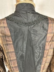 antique dress wrapper pre Civil War brown plaid bust 38 drop shoulder 1850