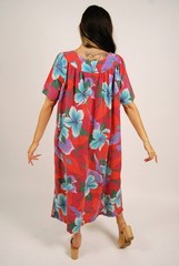60s Island Shift Dress (2XL) pink hawaiian vintage babydoll retro rockabilly