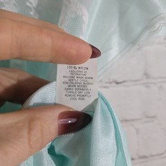 Vtg Deena 100% Nylon Long Green Granny M Nightgown Embroided Flutter Sleeves