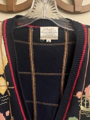 Vtg 90 Cardigan Sweater Susan Bristol Hand Knit Embroidery Novelty World Map M