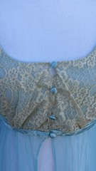 Vintage 1960s Blue Nylon Peignoir Robe With Chantilly Lace Juliette Style