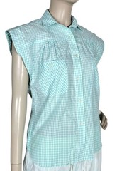 Vintage 80s Linnay Blue/White Check Cap Sleeve Button-Down Womens Shirt