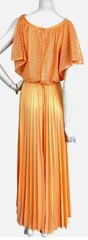 70s JC Penney Cottage Core Maxi Dress Size Small Peach Prairie Ruffle Pleat Lace