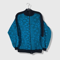 David Brown I. Magnin Zip Up Jacket Womens XS Blue Vintage 80s Geometric Grandma