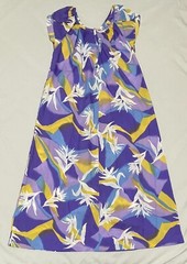 Vtg Hilo Hattie Hawaiian Muumuu Maxi Dress Flutter Sleeves Purple Yellow Size XL
