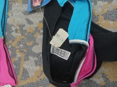 Vtg Gitano Sunkiss 80s Bikini 2 pc High Strip Swim Suit Black Blue Pink Sz 9/10