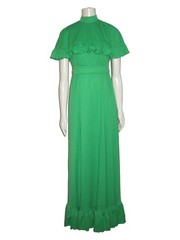 VTG House Of Bianchi Green Halter Ruffle Maxi Dress Gown With Cape 2pc Ensemble