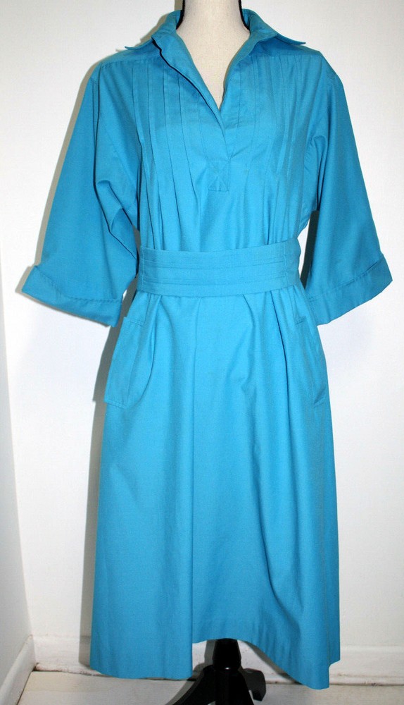 Anjac Fashions Womens Size 18 Shirt Dress Turquoise Blue Cuffed 3/4 Sleeve Belt