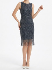Vtg 90s All That Jazz Black Silver Metallic Knit Fringe Dress Sleeveless Medium